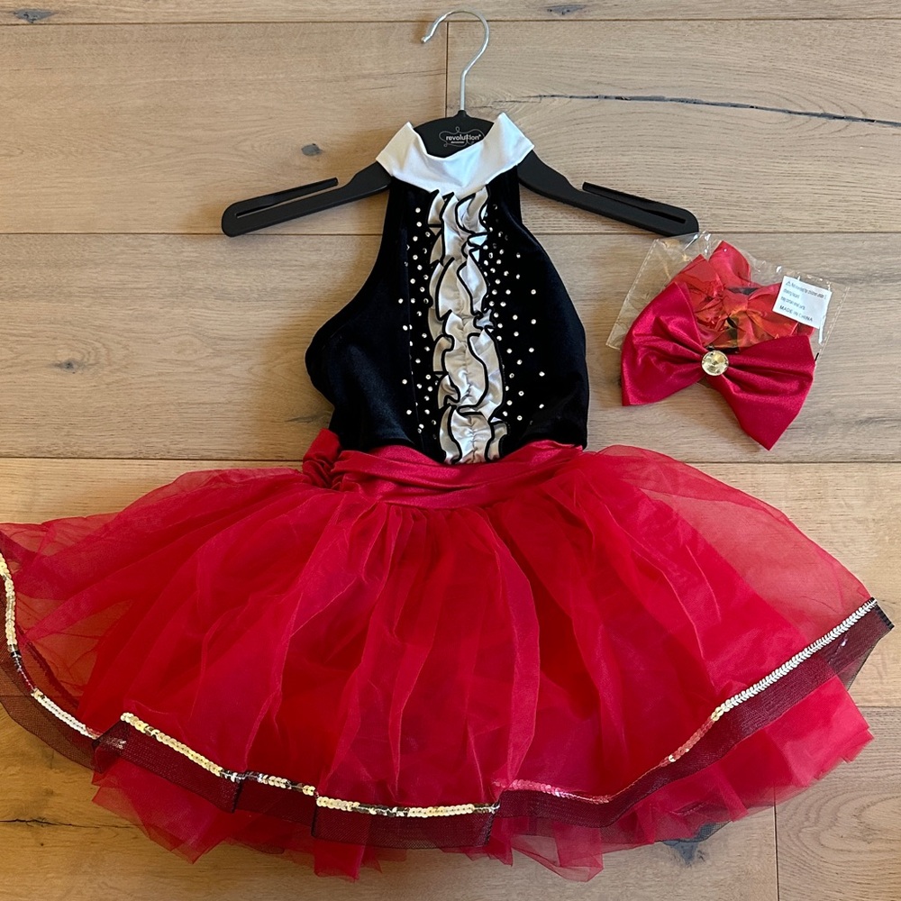 Weissman Black and Red Dance Costume with Sparkle Accents